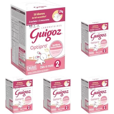 Guigoz OPTIPRO 2 Lait bébé 2ème âge en poudre de 6 à 12 mois - Bag in Box (2 sachets de 600g) (Lot de 5)