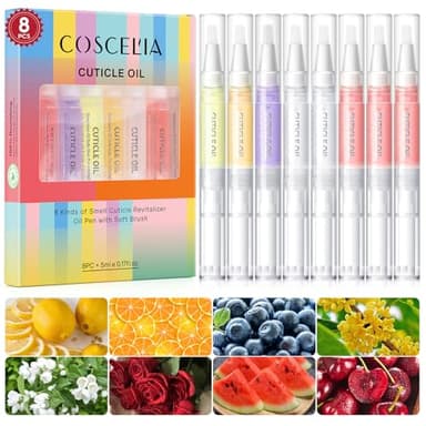 Coscelia Huile Cuticules Ongles Kit - 8 Pièces Cuticle Oil Stylo - Stylos à Huile pour Cuticules Mix Taste pour Réparer les Fissures et l'huile de Cuticule Sèche