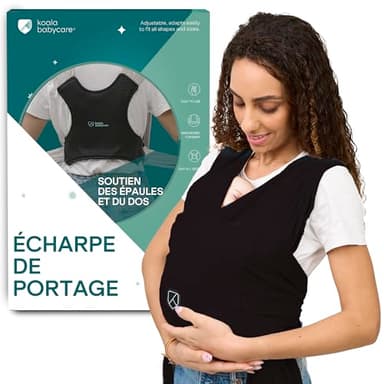 Koala Babycare Une écharpe de portage facile à enfiler, réglable, unisex - Porte-bébé multifonctionnel pour jusqu’à 9 kg - Noir - Design Enregistré KBC®