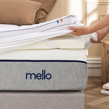 Surmatelas 160 x 200 - Mello, Duo 8cm Mémoire de Forme, Qualité Hôtellerie, Housse Coton matelassée Lavable, Confort Moelleux et Respirant, Haute densité, Fabriqué en France