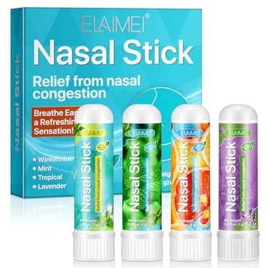 Nasal Stick 4 Pack, Soulagement Rapide d'un Nez Bouché, Améliore la Respiration et Stimule la Concentration, Fait Avec des Huiles Essentielles et du Menthol