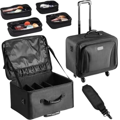 VEVOR Mallette de Maquillage à roulettes 3 Niveaux Valise de Rangement Transport Pratique avec Poignées, Sangle, Boîte Trousse Maquillage Professionnelle Imperméable Oxford Cadeau de Maquillage, Noir