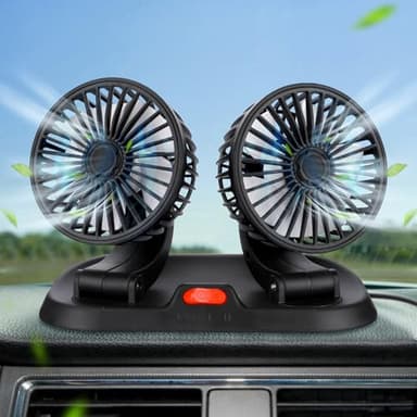 Ventilateur Double Têtes 5V USB Ventilateur de Véhicule Ventilateurs de Bureau, Rotation à 360 Degrés Ventilateurs de Refroidissement Avec 2 Vitesses, Ventilateuren portable Voiture (noir2)