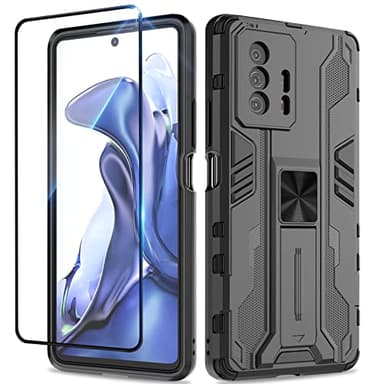 Btstring Coque pour Xiaomi 11T/11T Pro avec Verre Trempé, Outdoor Antichoc de Qualité Militaire Coque avec Béquille Anti Rayure, Compatible Support de Voiture Magnétique