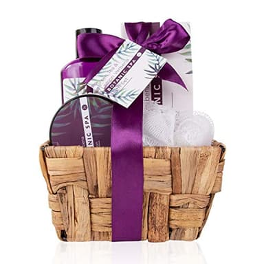 Accentra - Set de bain femme Botanic SPA dans corbeille - Kit soins 4 pcs avec gel douche, sel de bain, lotion pour corps & éponge maillée - Ensemble cadeau Wellness pour anniversaire, Saint-Valentin