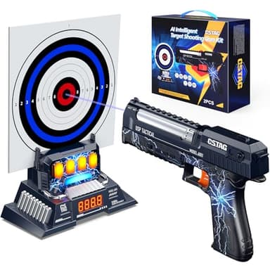 Pistolet cible électronique avec annonce vocale et affichage LED - Blaster en mousse sûr avec cibles en papier pour enfants, cadeau pour garçons et filles de 5 à 12 ans.