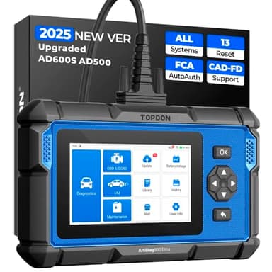 TOPDON Valise Diagnostic obd2 AD600Elite, Diagnostic Auto multimarque du Systèmes Complet, 13 Service de Réinitialisations, 2 Ans de mises à Jour gratuites,FCA AutoAuth