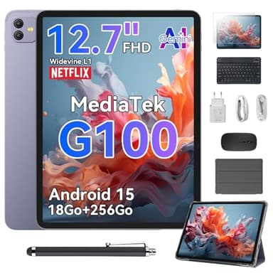 Blackview Link8 Tablette 13 Pouces,Tablette Tactile Android 15 avec Stylet,G100 90Hz Gaming Tablette avec Clavier,18Go RAM+256Go ROM,2K+ FHD/Gemini AI/8400mAh/Widevine L1/Faciale ID/16MP+13MP/GPS