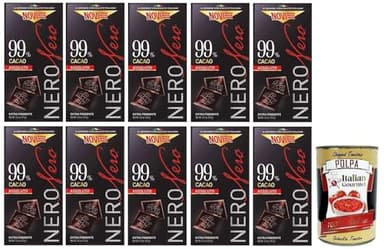 Novi Nero Cioccolato Assoluto Lot de 10 fondants au chocolat noir extra foncé 99 % cacao 75 g + Polpa di Pomodoro Italian Gourmet Polpa di Pomodoro Boîte de 400 g