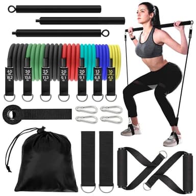 ROELLY Ensemble de 7 Pièces de Elastique Musculation,6 Niveaux de Elastique Sport, Comprenant des Boucles de Porte,des Poignées,et Smart Workout, Équipées de Tiges de Pilates, pour Le Fitness, Le Yoga