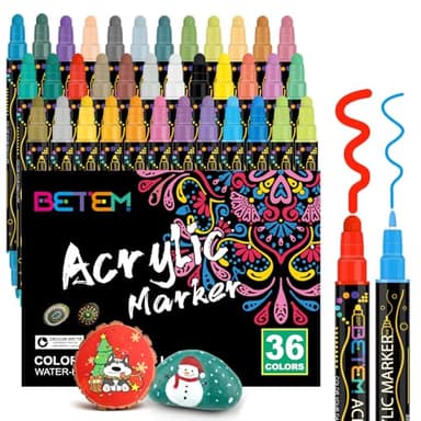 Betem 36 Couleurs Feutre Acrylique à Double Pointe, Stylo Marqueur Peinture Acrylique pour Bois, Toile, Pierre, Tissu, Peinture sur Roche, Verre, Surfaces en Céramique, Objets Artisanaux DIY