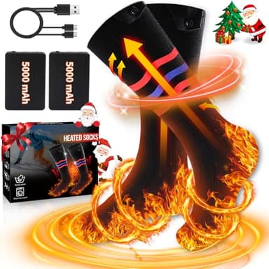 Multper Chaussettes Chauffantes Homme Femme, 2×5000mAh Chaussette Chauffante Rechargeables, 3 Niveaux de Chauffe, Lavables Chaussettes Thermiques, Chauffe Pied pour Sports, Ski, Camping, Moto