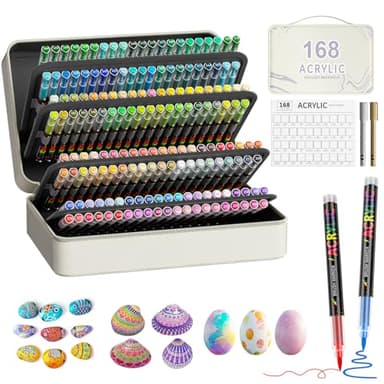 TrendGate 170 Couleurs Feutre Acrylique, Marqueur Peinture Acrylique Pinceau Pour Papier, Verre, Galet, Métal, Plastique, Bois, Oeuf, Céramique, Textile