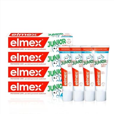 ELMEX - Dentifrice Enfant, 6-12 Ans, Formulé pour Prendre Soin des Nouvelles Dents Permanentes, Protège Contre les Caries, Lot de 4 Tubes de 75 ml
