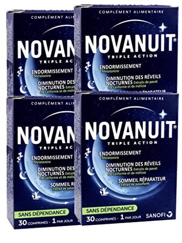 Novanuit Sommeil Triple action - Comprimés Sans Dioxide de Titane - 4 Mois de TRAITEMENT - Lot de 120 Comp