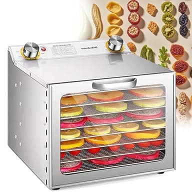 Déshydrateur Professionnel Inox 800W avec Minuterie, Machine à Déshydrater Fruits, Légumes, Viande, Herbes, Grande Capacité, Séchage Homogène et Rapide, Facile à Nettoyer(8Layers)
