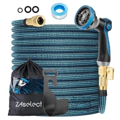 Tuyau d'arrosage extensible de 45 m ou 60 m, tuyau d'arrosage flexible avec tissu extra résistant, avec buse de pulvérisation à 10 motifs, tuyau extensible léger et étanche pour arroser et laver (45 m