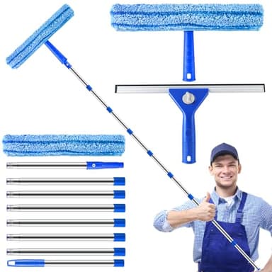 Équipement de nettoyage de vitres de 3 m, kit de nettoyage de vitres avec perche d'extension, raclette de fenêtre et kit de lavage en microfibre pour fenêtres hautes, vitres de douche, voiture