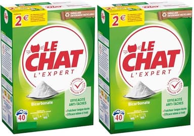 Le Chat - l'Expert – Lessive en Poudre – Efficace Anti-Tâche - Fraîcheur longue durée - Efficace même à Froid – Bicarbonate - 40 Lavages - Emballage Entièrement Recyclable (Lot de 2)