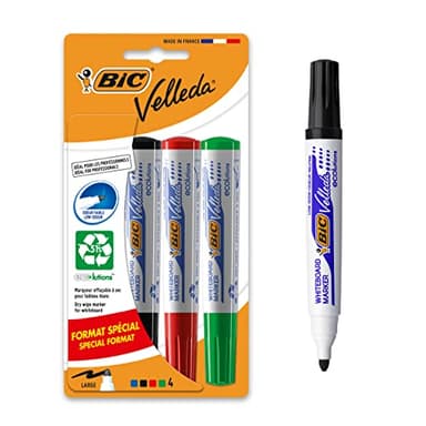 Bic - Marqueur Velleda 1701 - Blister de Feutres Effaçable à sec - Noir/Bleu/Rouge/Vert