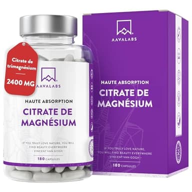 Citrate de Magnesium 2400mg dont 360mg de Magnésium Elementaire par dose quotidienne - Complément Alimentaire Magnesium Citrate Vegan Haute Teneur - Adapté aux Sportifs - 2 Mois de Cure - 180 Capsules