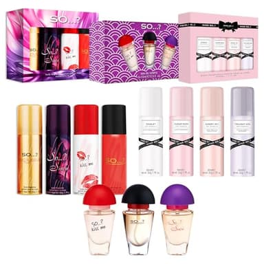 So…? Coffret Cadeau Brume Corporelle Parfumée et Eau De Toilette Pour Femme (4x50ml Body Mist, 3x15ml EDT) Lot de 3