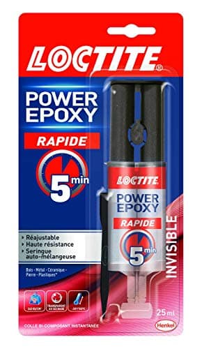 Loctite Colle Power Epoxy Rapide 5 Minutes 25 ml, Colle epoxy réajustable, forte résistante avec seringue auto-mélangeuse, colle résine epoxy transparente