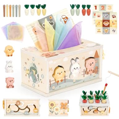 Vanplay Jouet Bebe 1 an, Jouet Montessori 1 2 3 Ans, Conception de Boîte à Mouchoirs Jouet en Bois, Jeux Enfants Cadeau Enfant 1 2 3 Ans Garcon Fille