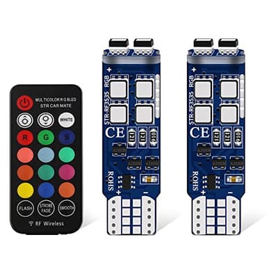 Lumières D'ambiance à LED T10 RGB de 12 V Avec 6SMD Ampoules LED 5050 - Contrôleur à Distance sans Fil 16 Couleurs Changeantes - Ampoules D'intérieur Pour Wedge de Voiture W5W 501 (pack de 2)