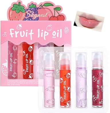 Girls Roll On Lip Gloss Set with Case, 4 Pcs Gloss à lèvres Maquillage brillant pour les lèvres pour enfants et adolescents,Saveurs fruitées,Convient aux enfants,Cadeau de fête,Meilleurs amis
