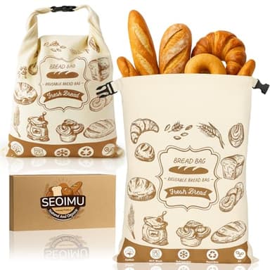 Sacs à pain réutilisables pour pain fait maison, 40,6 x 31,8 cm avec doublure en TPU de qualité alimentaire, sac à pain en coton avec boucle d'insertion pour garder le pain frais, rangement portable
