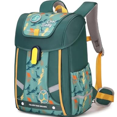 Amythe Sac à Dos Garçon Ergonomique Primaire, Large Cartable Enfant Scolaire avec Ceinture Poitrine, Sac Ecole Imperméable pour CP CE 6 à 10 ans-Vert