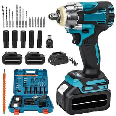 Clé à Chocs Sans Fil avec deux batteries, 21V Electrique 3 en 1 Visseuse, 1200N.m Boulonneuse à Choc Electrique, 6700RPM, avec lumière LED, 5 Douilles à Chocs, pour Maison/Voiture/DIY (1200N.m)