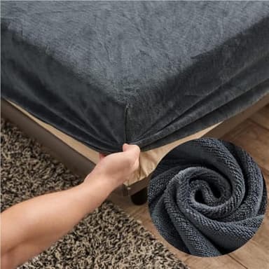 HIGHDI Drap Housse 180x200 en Polaire Bonnet 30 cm, Gris Foncé Velours Drap Housse Enfant- Drap Housse Matelas Epais 2 Personnes, Microfibre Brossée avec Une Rebord Élastique