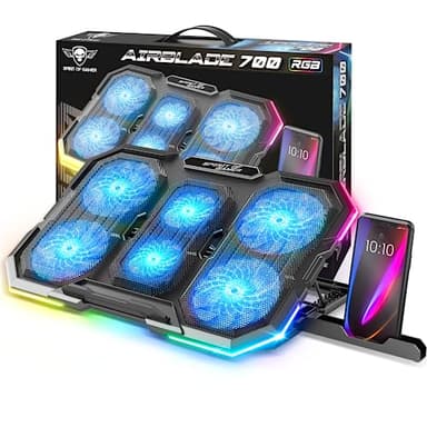 SPIRIT OF GAMER, Refroidisseur PC Portable 10" à 17", 6 Ventilateurs Silencieux, Compatible PS5, PS4, Xbox & PC, Support Ventilé pour Ordinateur Portable, Plaque de Refroidissement Rétroéclairée RGB