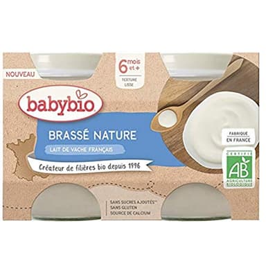 BABYBIO - Lait de Vache français - Petits Pots Brassé Nature 2x130g - 6 Mois - BIO