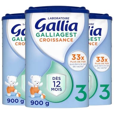 Laboratoire Gallia - Galliagest Croissance 3ème âge - Lait en Poudre pour Bébé - Dès 12 Mois - 78 Biberons - Lot de 3x900g