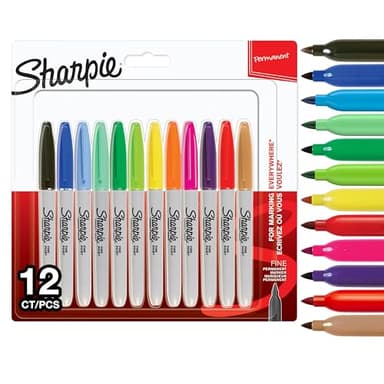 Sharpie marqueurs indélébiles | pointe fine | assortiment de couleurs à encre permanente | Lot de 12