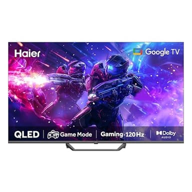Haier QLED 4K UHD H75S80FUX 75 Pouces Smart TV, Google TV, Dolby Audio, HDR 10, Smart Remote Control, Google Assistant, Bluetooth 5.1, 120Hz Gaming, USB 2.0, DBX TV, HDMI 2.1 x 4, sans Cadre, 2024
