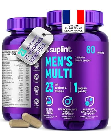 Multivitamines et Minéraux Homme – Complément Alimentaire Complet avec Vitamine A C D E B12, Zinc et Minéraux | Vitamines et Minéraux pour le Bien-Être Masculin | 60 Gélules Sans Gluten, Sans OGM