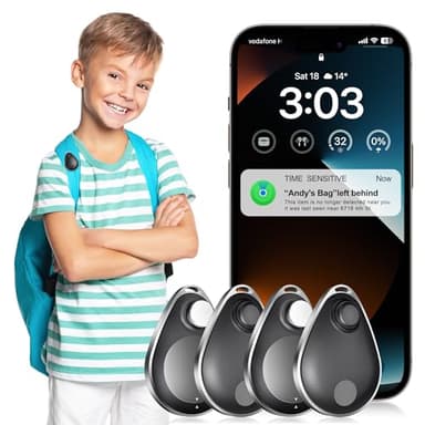 Utag Lot de 4 traceurs GPS pour enfants avec étiquette de sécurité, fonctionne avec Apple Find My (iOS uniquement), mode perdu, dispositif anti-suppression MFi certifié