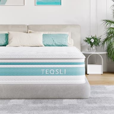 TeQsli Matelas Double Hybride en Mousse à mémoire de Forme en Gel de 25,4 cm – Matelas orthopédique à 7 Zones à Ressorts ensachés, fermeté Moyenne pour soulager Les douleurs dorsales, 135 x 190 x 25