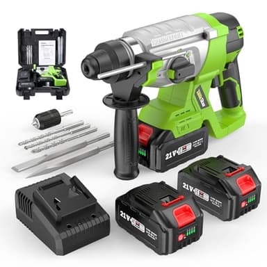 TaskStar Marteau Perforateur Sans Fil 2.3J, 2 Batteries de 21V 4.0Ah et Chargeur, Kit de Marteau Perforateur 4 en 1 fonction, SDS-PLUS, Perforateur Sans Fil Portable Efficace pour Projets de Bricolage
