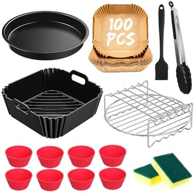 Accessoires Air Fryer pour Philips 2000 Série 6,2L NA230, 7,2L, Moulinex 7.5L EZ8558F0, Cosori Turbo Blaze 5,5L 6L 6,2L, 8PCS Réutilisable Silicone Moule Air Fryer Accessoires, sans BPA
