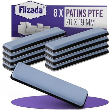 Filzada® 8X Patins pour Meubles Téflon Auto-adhésifs - 70 x 19 mm (carré) - Chaise de Planeur Professionnels/Planeur PTFE (Téflon)