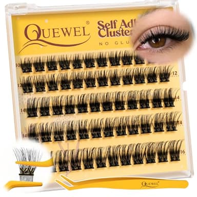QUEWEL Auto - adhésifs Extension Cils Apparence naturelle, pas besoin de colle Faux Cils kit, 60 de Cils réutilisables pour les débutants facile à utiliser(MJ04)