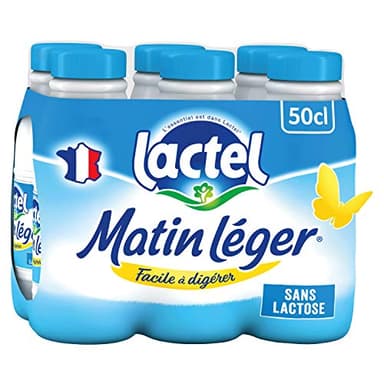 Lactel Lait sans Lactose Matin Léger en Bouteille, 6 x 50cl