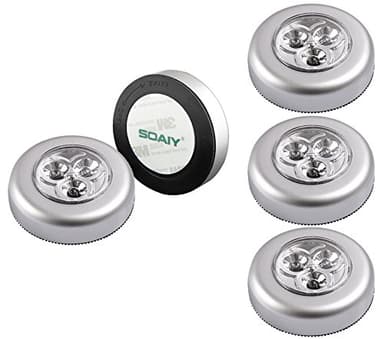 SOAIY Lot de 5 Lampe Spot LED Autocollant Éclairage Supplémentaire Alimenté par 3 Piles/Batteries pour Penderie/Placard/Étagère/Entrée/Cuisine/Passage - Argent