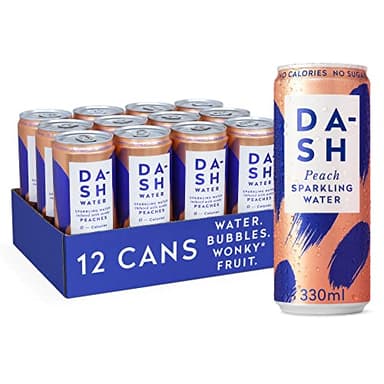 DASH Water Pêche – 12x Eaux pétillantes aromatisées à la pêche. SANS Sucre, SANS Édulcorant, SANS calories – Infusées avec des Fruits rejetés (12x330ml)