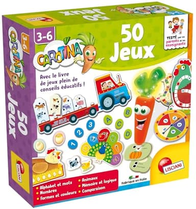 Lisciani - CAROTINA - Coffret 50 Jeux pour Enfants de 3 à 6 ans - Stylo Parlant - Jeux Educatifs Electroniques - Apprendre Alphabet, Nombres, Formes & Couleurs - Développe Mémoire & Logique